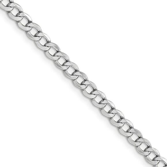 4.3mm 14K White Gold Hollow Curb Link Chain Necklace 24 Inch